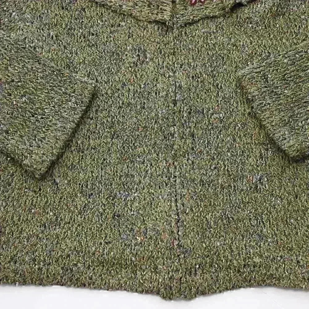 Vintage Ball of Cotton Small Marled Yarn Boho Hippie Beaded Cowl Neck Zip Jacket - Picture 3 of 16